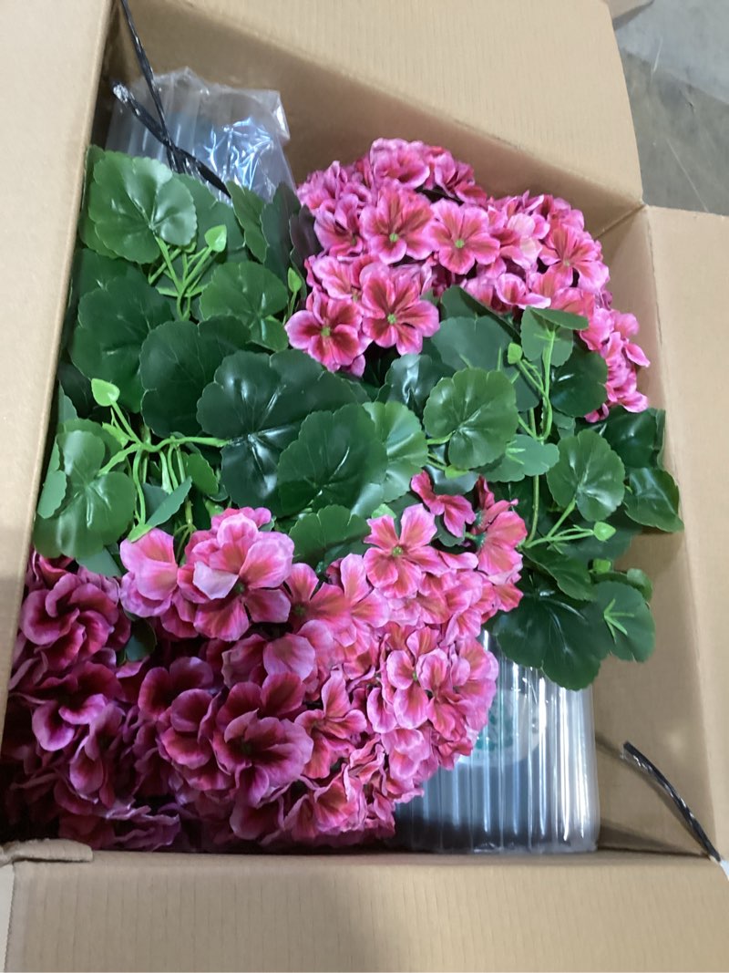 Condition photo showing New/Like New for qianyun artificial geranium bush – 20 inch outdoor potted artificial plant for front porch, uv resistant faux flower bush for garden, yard & patio decor (2 pack) dark pink