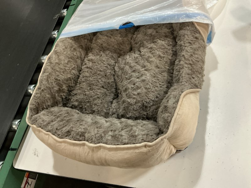 Condition photo showing As Is for invenho small dog bed for medium to large dogs - rectangle, orthopedic, soft, calming, durable pet cuddler with anti-slip bottom (20"x19"x6") s(20"x 19"x 6") beige