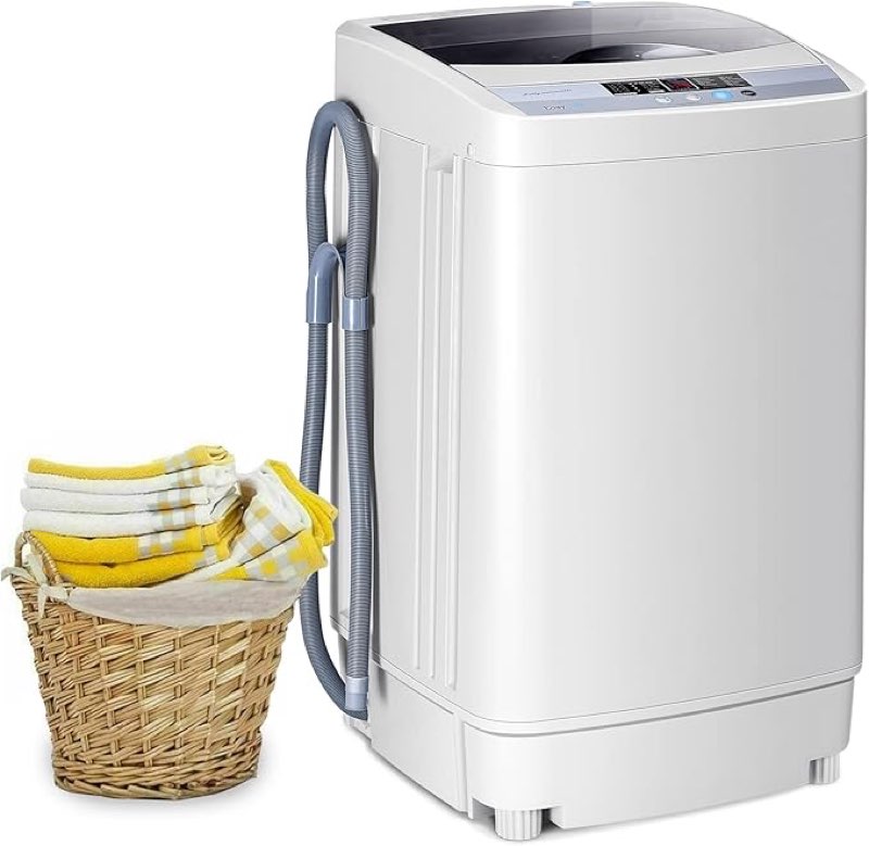 costway portable washing machine, 12 lbs capacity full-automatic washer with 10 wash programs, led display, 8 water levels, compact laundry washer and dryer combo for home, apartment, dorm, rvs