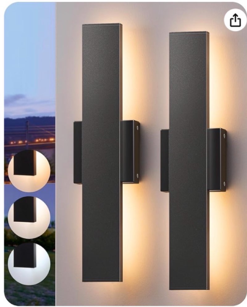 EDISHINE 2 Pack LED Outdoor Wall Lights Dimmable, 3000K 4000K 5000K, 15.7" Modern Black Outdoor Wall Sconce, IP65 Waterproof, Linear Exterior Wall Light for Entrance, Hallway, Garage, Porch