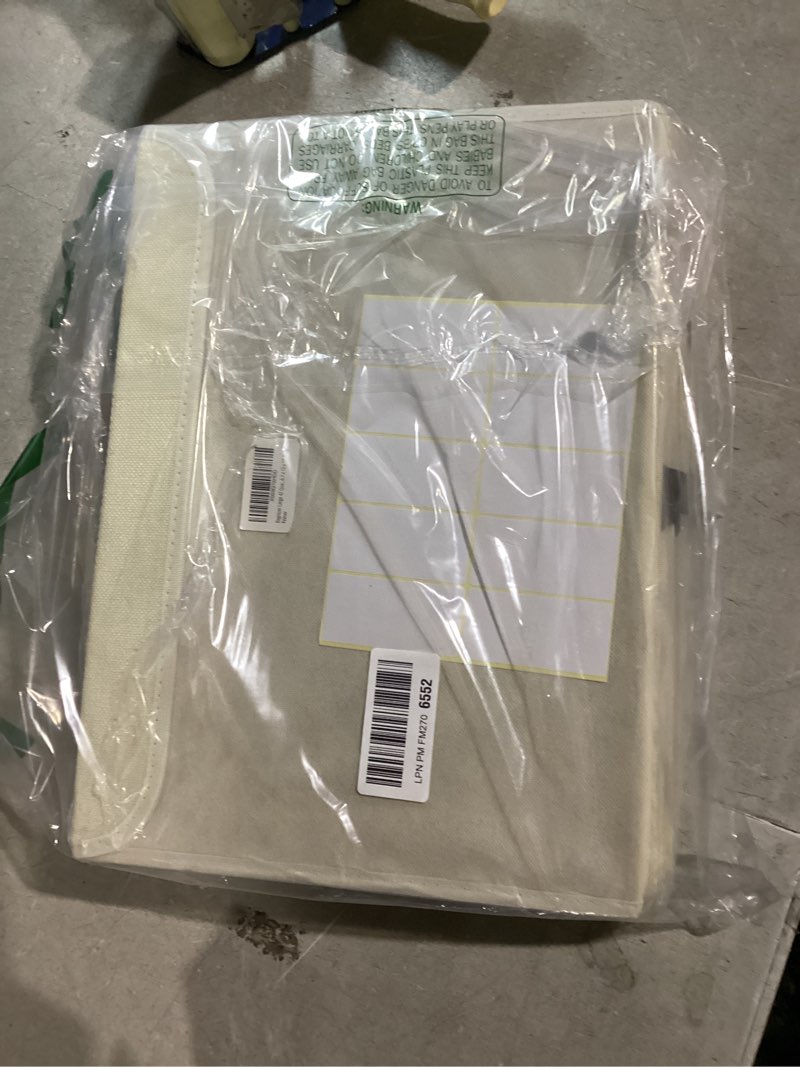 Condition photo showing Good Condition for Large 42 Quarts Collapsible Stackable Storage Bins Cube with Lids [3-Pack] Foldable Fabric Linen Storage Boxes, Closet Organizer Baskets with Label for Home (16.7 x 12 x 12, Beige) Beige Large - 3 Pack