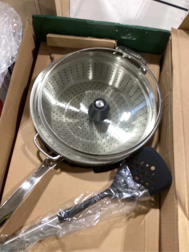 Condition photo showing Good Condition for cuisinart preferred pan 4-pc set - stainless steel (4.5 qt. multi-purpose pan w/cover, steamer, slotted turner)