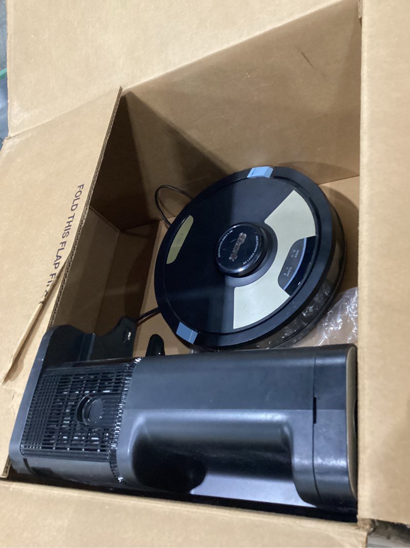 Condition photo showing As Is for USED SCUFFS ON HOME NOT TESTED Shark Matrix Plus 2in1 Robot Vacuum & Mop with Sonic Mopping, Matrix Clean, Home Mapping, HEPA Bagless Self Empty Base, CleanEdge, for Pet Hair, Wifi, Black/Silver (RV2610WA) Wet&Dry Self-Empty (60 Day)(Black/Silver)