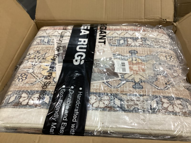 Condition photo showing Good Condition for 8x10 Area Rugs Living Room: Washable Boho Large Neutral Vintage Soft Rug Stain Resistant Distressed Farmhouse Non-Slip Indoor Floor Carpet for Bedroom Nursery Kids Office Dining Room- Beige Blue Beige Blue 8' x 10' (Rectangular)