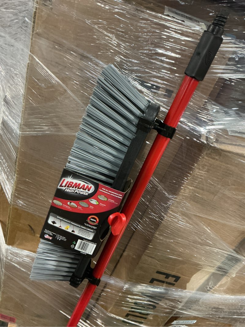 Condition photo showing New/Like New for libman high power outdoor rough surface push broom red black 18