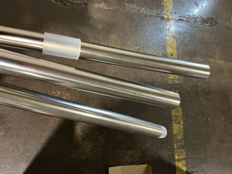 Condition photo showing As Is for origin 21 36-in to 72-in brushed nickel iron single curtain rod with finials