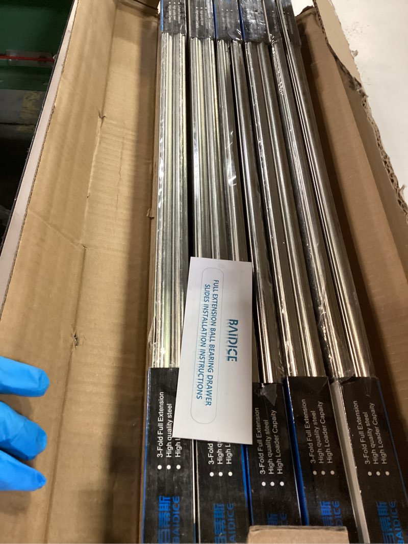 Condition photo showing New/Like New for 5 Pair Full Extension Ball Bearing Drawer Slides 8 10 12 14 16 18 20 22 24 Inch 100 LB Load Capacity Side Mount File Cabinet Rails Dresser Metal Runner Trash Can Kitchen (22 inch, Sliver) 22 Inch Silve-5 Pairs