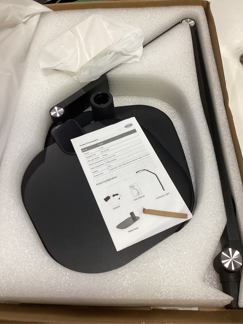 Condition photo showing Good Condition for led desk lamp for home office, eye-caring diffused desk light, 3 color temperature 10 brightness computer light, dimmable desk light with memory & timer func, metal swing arm table lamp black 1 pack -desktop