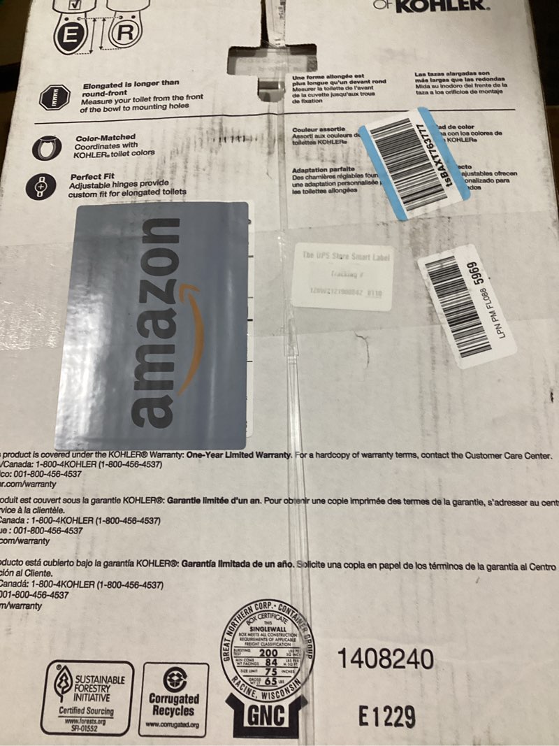 Condition photo showing New/Like New for kohler 4636-rl-0 cachet readylatch elongated toilet seat slow close, soft close toilet seat quiet lid, contoured grip-tight bumpers installation hardware, apartment essentials, white white elongated ready latch