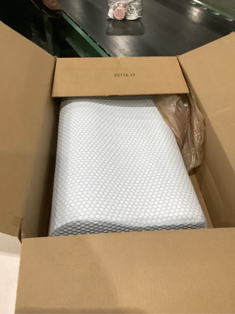 Condition photo showing As Is for Anvo Memory Foam Pillow, Neck Contour Cervical Orthopedic Bed Pillow for Sleeping Side Back Stomach Sleeper, Ergonomic Design for Neck and Shoulder Pain Relief, Blue White, Firm Blue White FIRM - Standard (24 x 13.4 x 4.7 inches)