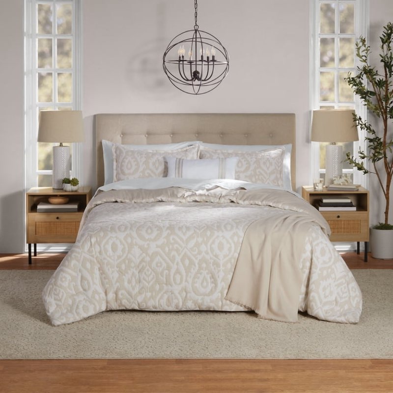 mainstays full/queen comforter set, all-season, 5-piece, taupe matelasse ikat