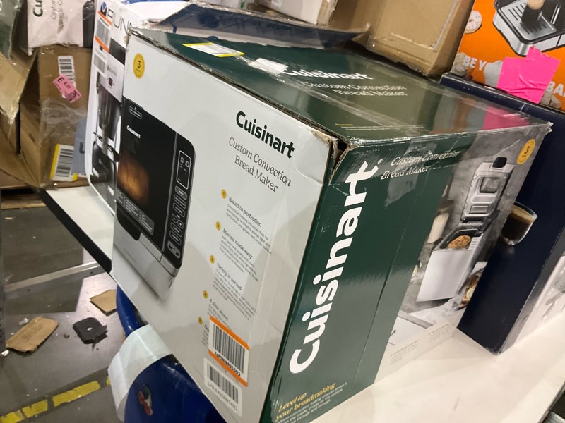 Condition photo showing As Is for Cuisinart Bread Maker Machine, Stainless Steel Convection Bread Machine with 16 Menu Options, 3 Loaf Sizes Up to 2 Lb., 3 Crust Colors, Includes Measuring Cup, Spoon & Kneading Hook, CBK-210 Convection Machine