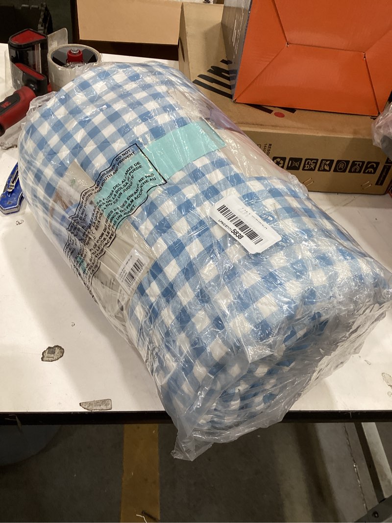 Condition photo showing Good Condition for martha stewart - twin quilt set, 100% soft & breathable bedding with a lightweight feel for year round comfort, 2 piece bed set with matching pillowcase (olivia gingham blue) twin olivia gingham blue
