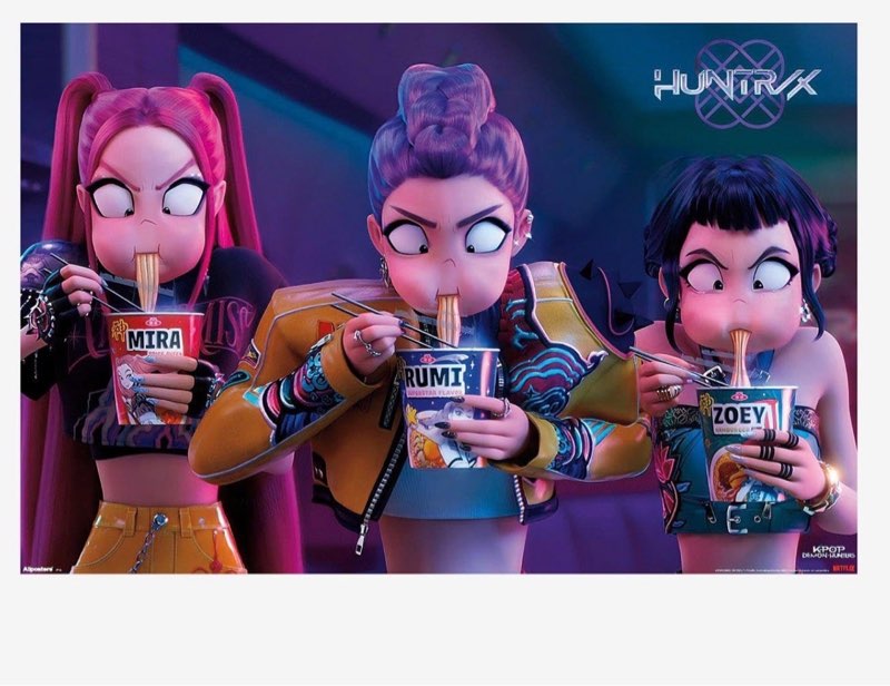 netflix kpop demon hunters (2025) - huntrix noodles wall poster, 34l\" x 22.4w\", unframed version 3 of pack