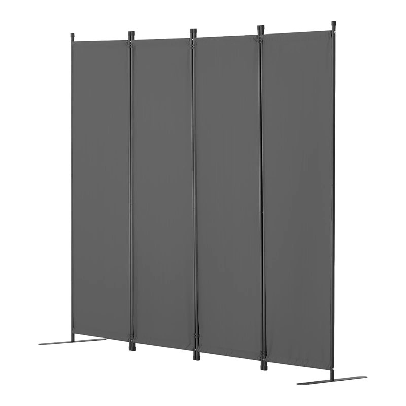 edx 4 panel partition room divider, 6 ft tall folding privacy screen with steel frame, freestanding, easy move & storage, for home, office, bedroom, grey