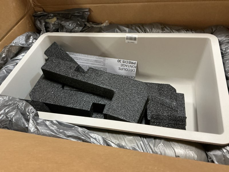 Condition photo showing Good Condition for blanco 443083 precis silgranit 30” single bowl undermount kitchen sink, soft white soft white 30" l x 18" w single bowl