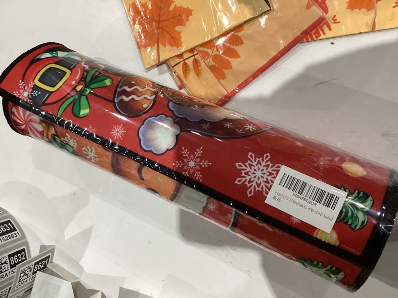 Condition photo showing New/Like New for Merry Christmas Kitchen Rugs and Mats Set of 2, Gingerbread Man Winter Xmas Holiday Home Kitchen Decor Floor Mats, Washable Non-Slip Sink Carpet 17"x47"+17"x30" 17*30+17*47 Inches Christmas Gingerbread Man 1