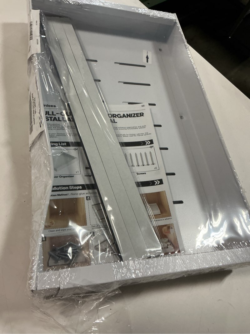 Condition photo showing As Is for Seinloes 1 Pack Pull Out Cabinet Organizers 21\"Deep with Raising Pad for Framed Cabinets,Expandable 