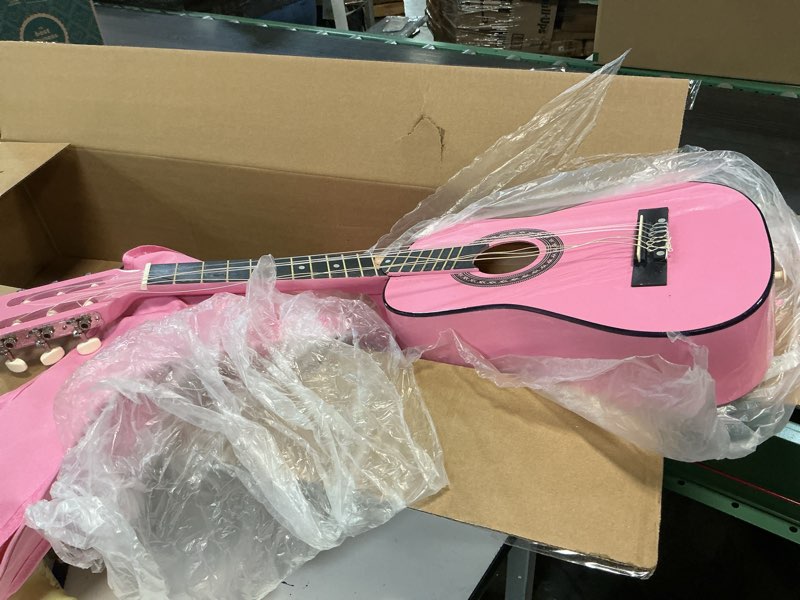 Condition photo showing As Is for 30" wood classical guitar with case and accessories for kids/girls/boys/beginners (pink) right pink