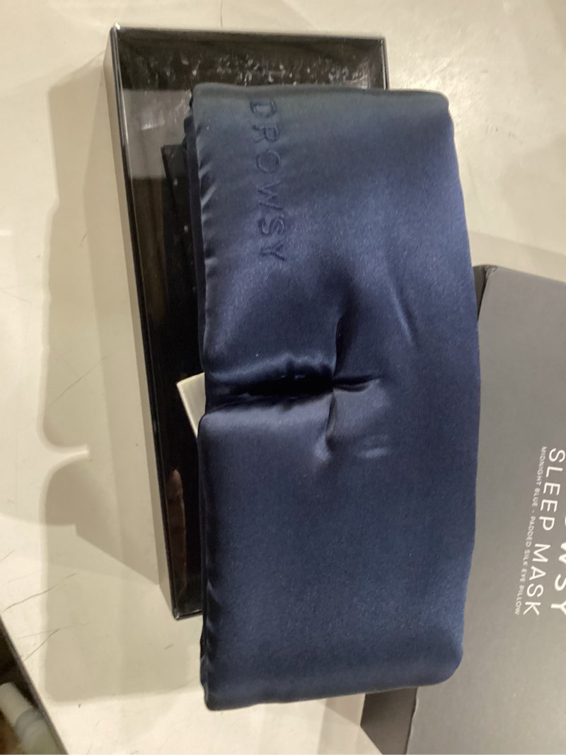 Condition photo showing New/Like New for DROWSY Silk Sleep Mask - Face-Hugging, Padded Cocoon for Luxury Sleep in Total Darkness - 100% Pure Mulberry Silk, Skin-Hydrating & Adjustable (Midnight Blue) Midnight Blue 1 Count (Pack of 1)