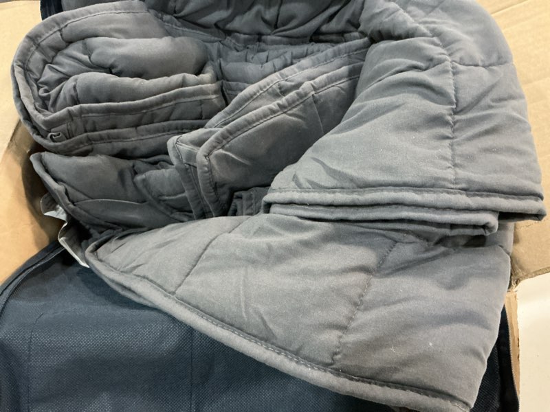 Condition photo showing As Is for topcee weighted blanket for adults (15 lbs, 60" x 80") queen size soft cooling heavy blanket sleeping, apply to 130-160 lbs body, thick breathable blanket with glass bead, easy care 00-dark grey 60"×80"-15lbs