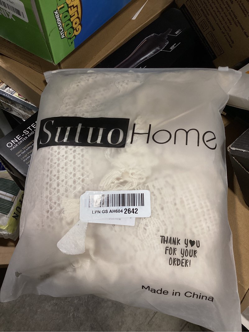 Condition photo showing Good Condition for sutuo home boho curtains crochet lace semi-sheer bohemian hollow knitted handmade tassels, rod pocket window treatment vintage rustic farmhouse drapes for living bedroom, 1 panel 59" w x 63" l, beige beige crochet 59"w x 63"l (pack of 1)