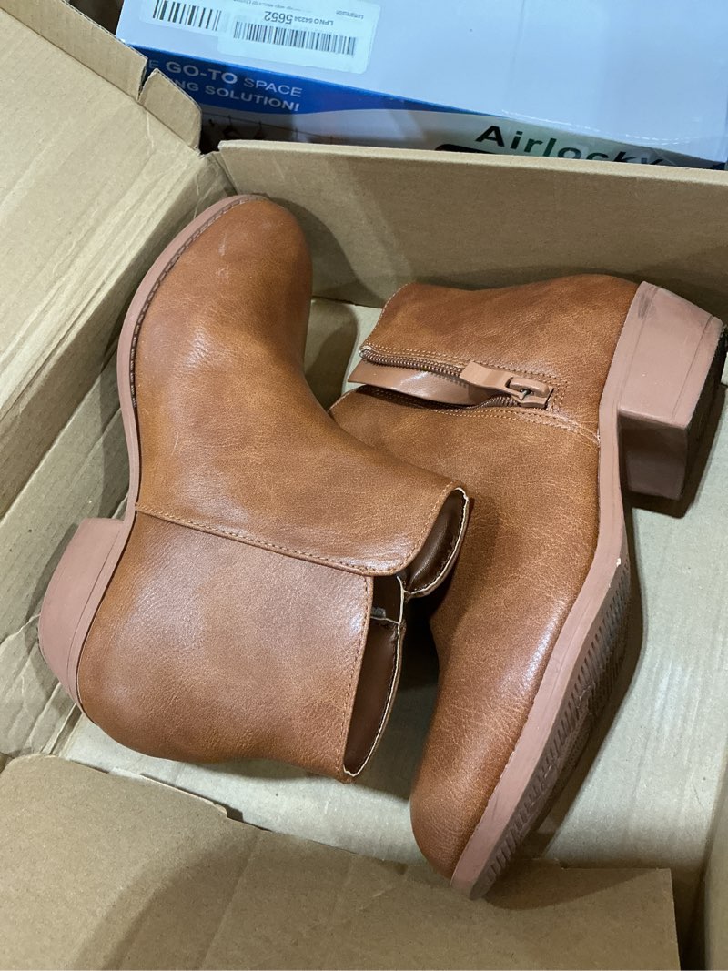 Condition photo showing Good Condition for lselom girls ankle boots low heel side zipper fall winter booties outdoor shoes for little kids/big kids 1 big kid brown a