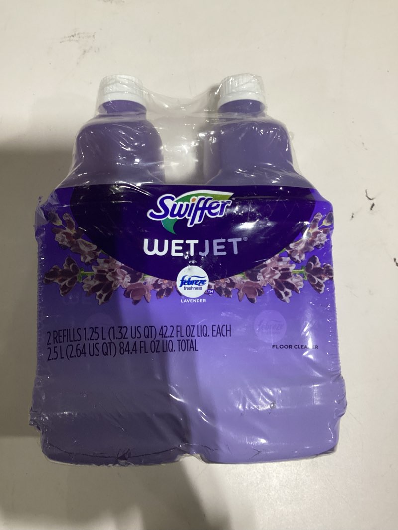 Condition photo showing New/Like New for swiffer wetjet multi-purpose floor cleaner solution with febreze refill, hardwood floor cleaner, lavender scent, 1.25 liter -42.2 fl oz (pack of 2)