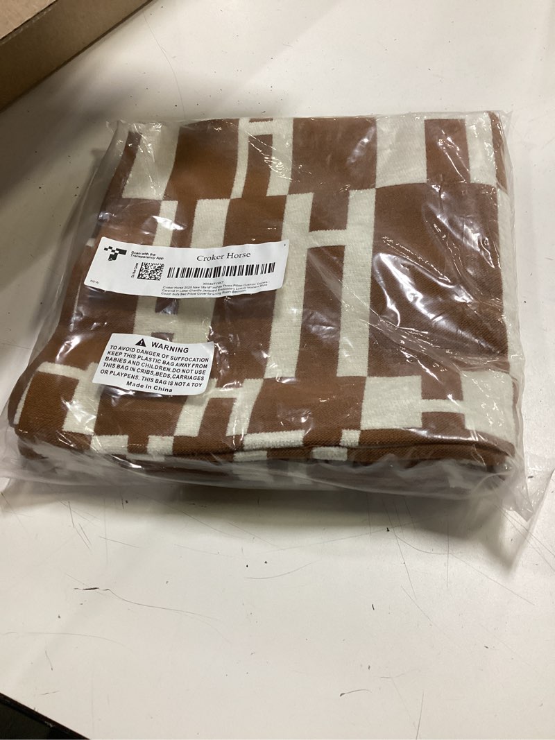 Condition photo showing Good Condition for croker horse new 18x18'' inches throw pillow cushion covers - caramel h letter chenille jacquard embroidery luxury modern style couch sofa bed pillow cover for living room bedroom caramel h 18\" x 18\" (pack of 1)