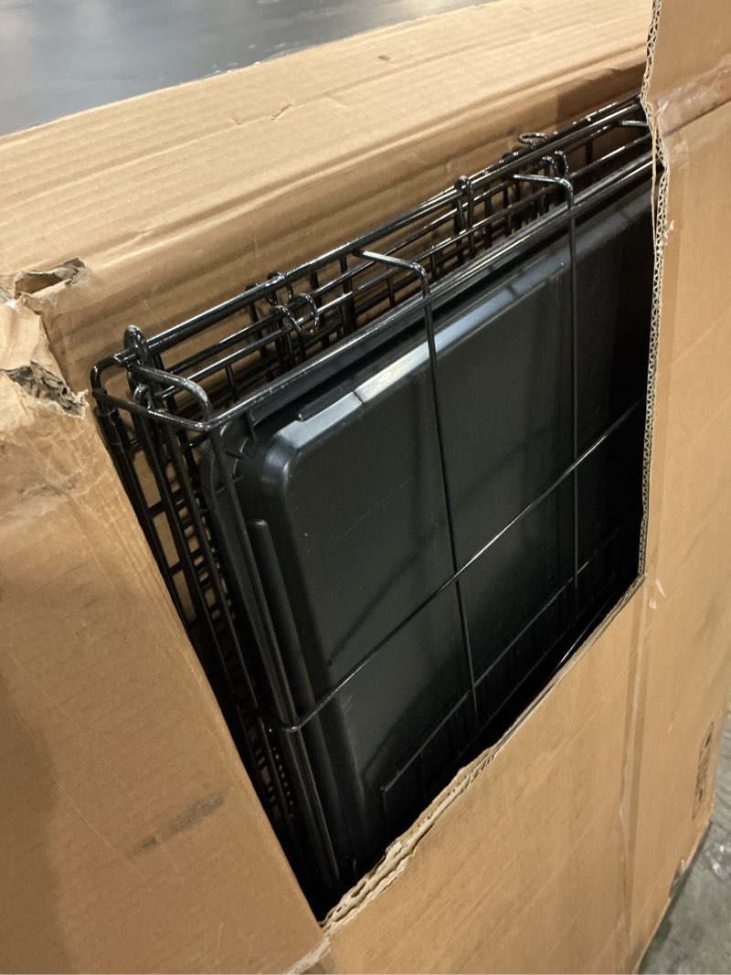 Condition photo showing Good Condition for amazon basics portable, collapsible metal wire dog crate with removable tray, double door, easy to assemble, divider panel for large dogs, 42" x 28" x 30", black 42.0"l x 28.0"w x 30.0"h double door w/ divider
