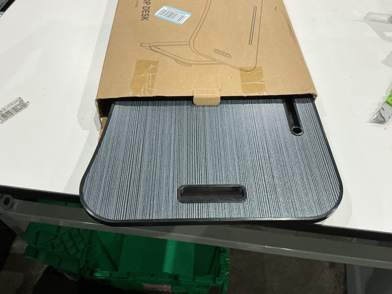 Condition photo showing Good Condition for laptop bed desk, foldable lap desk, portable lap table, laptop stand with cup holder & tablet slot & lifting handle for working writing drawing & eating - black