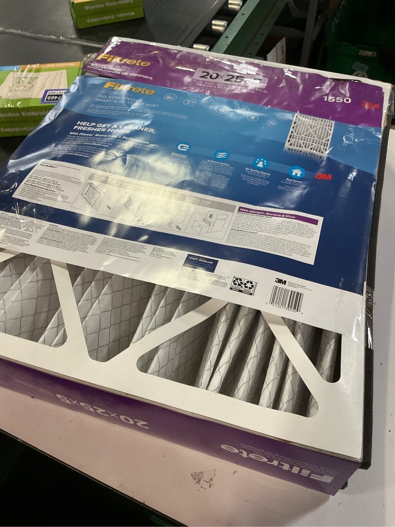 Condition photo showing Good Condition for filtrete 20-in w x 25-in l x 5-in merv 12 1550 mpr allergen, bacteria and virus electrostatic pleated air filter