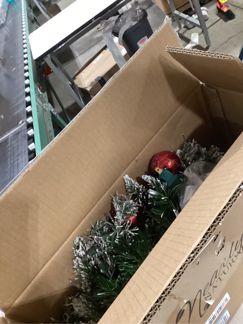 Condition photo showing Good Condition for Nearly Natural 24in. Frosted Artificial Christmas Wreath with 50 Warm White LED Lights, Ornaments and Berries