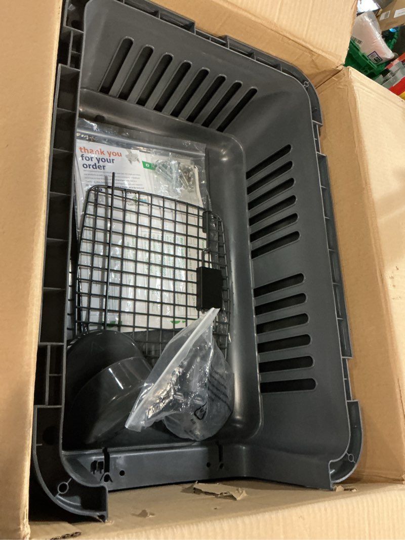 Condition photo showing Good Condition for sportpet airline compliant small 24" travel dog kennel - durable plastic airline pet carrier (no wheels) & food bowls, collapsible indoor/outdoor dog kennel, dogs up to 21" l & 13" h - dark gray dark gray 24.0"l x 16.0"w x 15.5"h