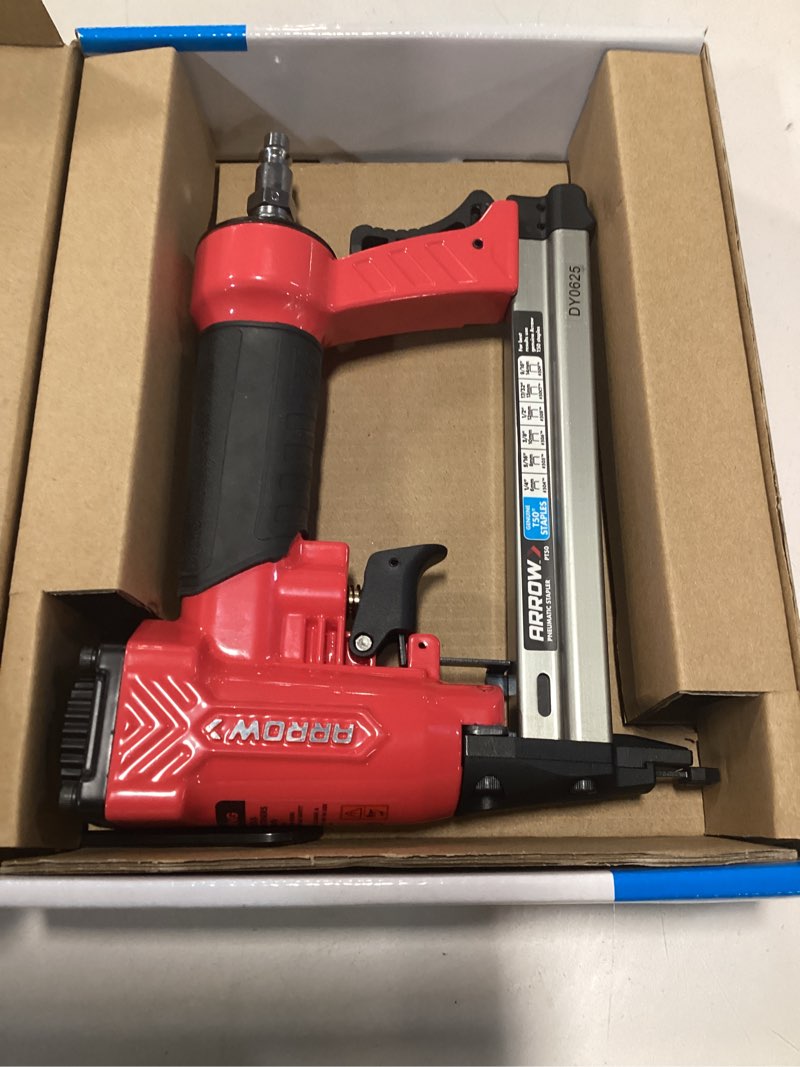 Condition photo showing As Is for Arrow PT50 Oil-Free Pneumatic Staple Gun, Professional Heavy-Duty Stapler for Wood, Upholstery, Carpet, Wire Fencing, Fits 1/4”, 5/16”, 3/8", 1/2", 9/16” Staples , Red