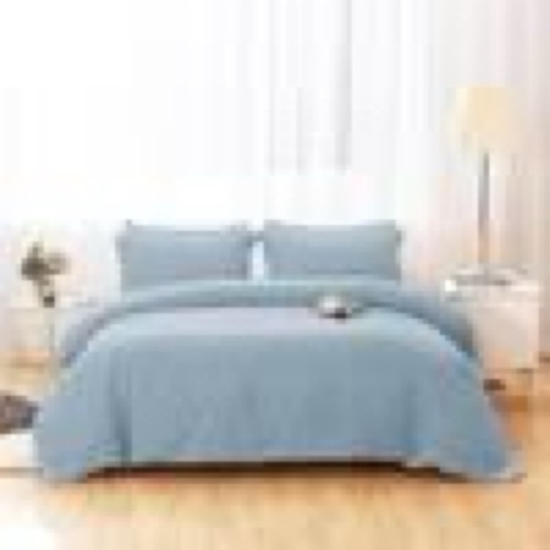 Blue Grey Solid Color Twin Size Microfiber Comforter Only with Zipper Closure Duvet Cover and 2-Pillow Shams