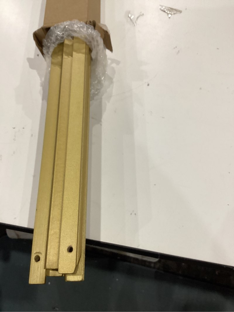 Condition photo showing Good Condition for dwooden easel stand for sign, dual-use adjustable height, wood floor display easel for wedding, welcome board, poster, picture, photo- gold gold 1pc