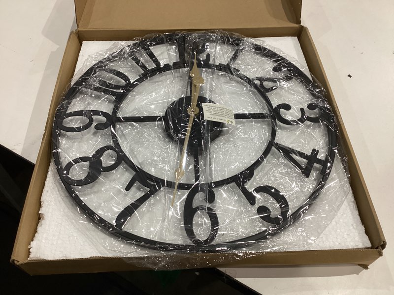 Condition photo showing Good Condition for leike large wall clock, 16" silent non-ticking, battery operated, oversized, decorative retro black metal clock for living room,farmhouse, dinner room,indoor, outdoor decor(40cm, black arabic number) 16 inch black-arabic number