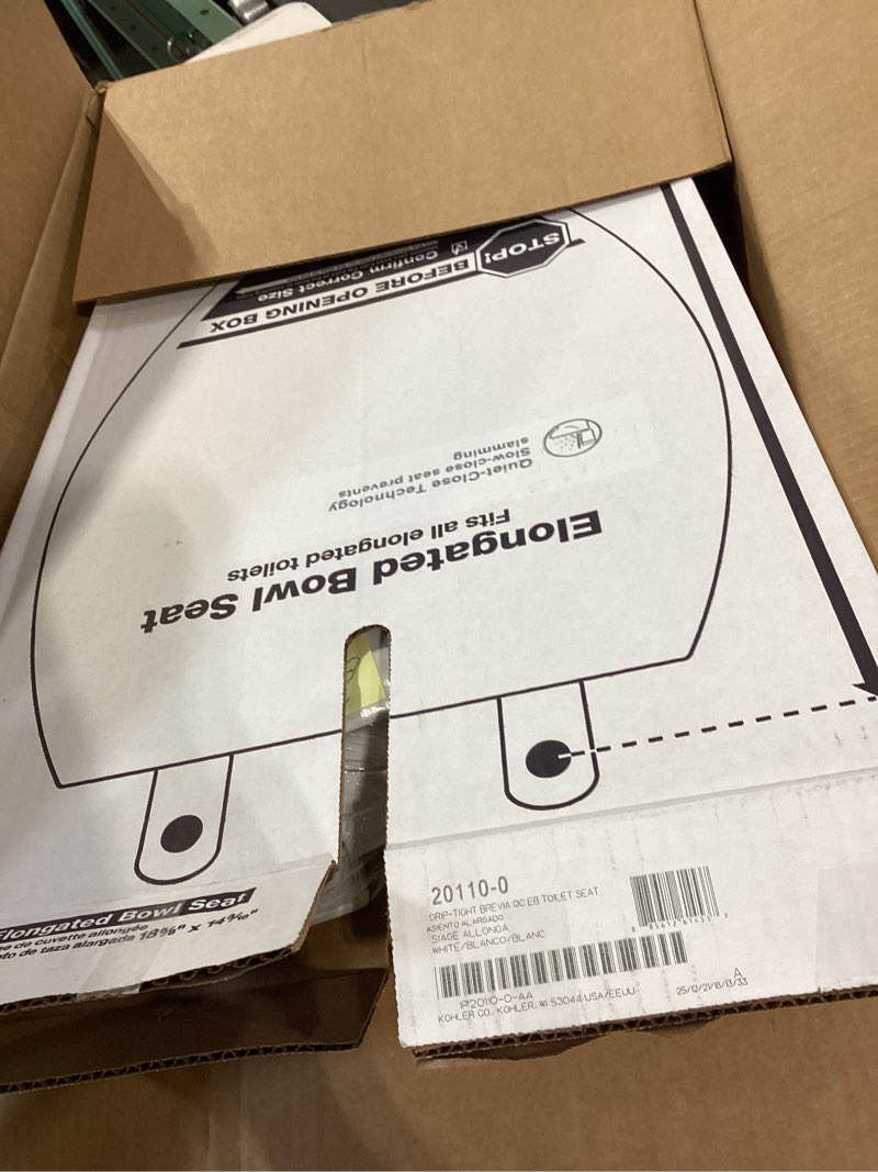 Condition photo showing Good Condition for kohler k-20110-0 brevia elongated toilet seat with grip-tight bumpers, quiet-close seat, quick-attach hardware, white