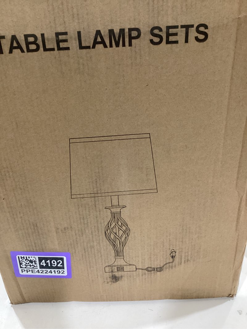 Condition photo showing Good Condition for table lamp for bedroom set of 2 with usb c+a ports, modern bedside lamps with spiral cage base, fabric shade, nightstand lamp for living room reading bed side end table, 2 led bulbs included black black base + beige lampshade