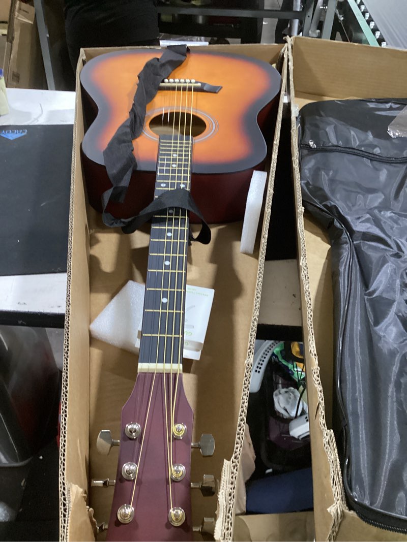 Condition photo showing As Is for cahaya acoustic guitar for beginner 41-inch - full size wood guitar kit for kids and adults with guitar bag brass strings capo string pick and clean cloth for gift cy0353 41 inch orange