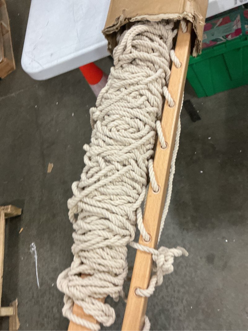 Condition photo showing Good Condition for castaway living 13 ft. double traditional hand woven cotton rope hammock – 2-person, 450 lb capacity, free extension chains & tree hooks, designed in the usa natural cotton