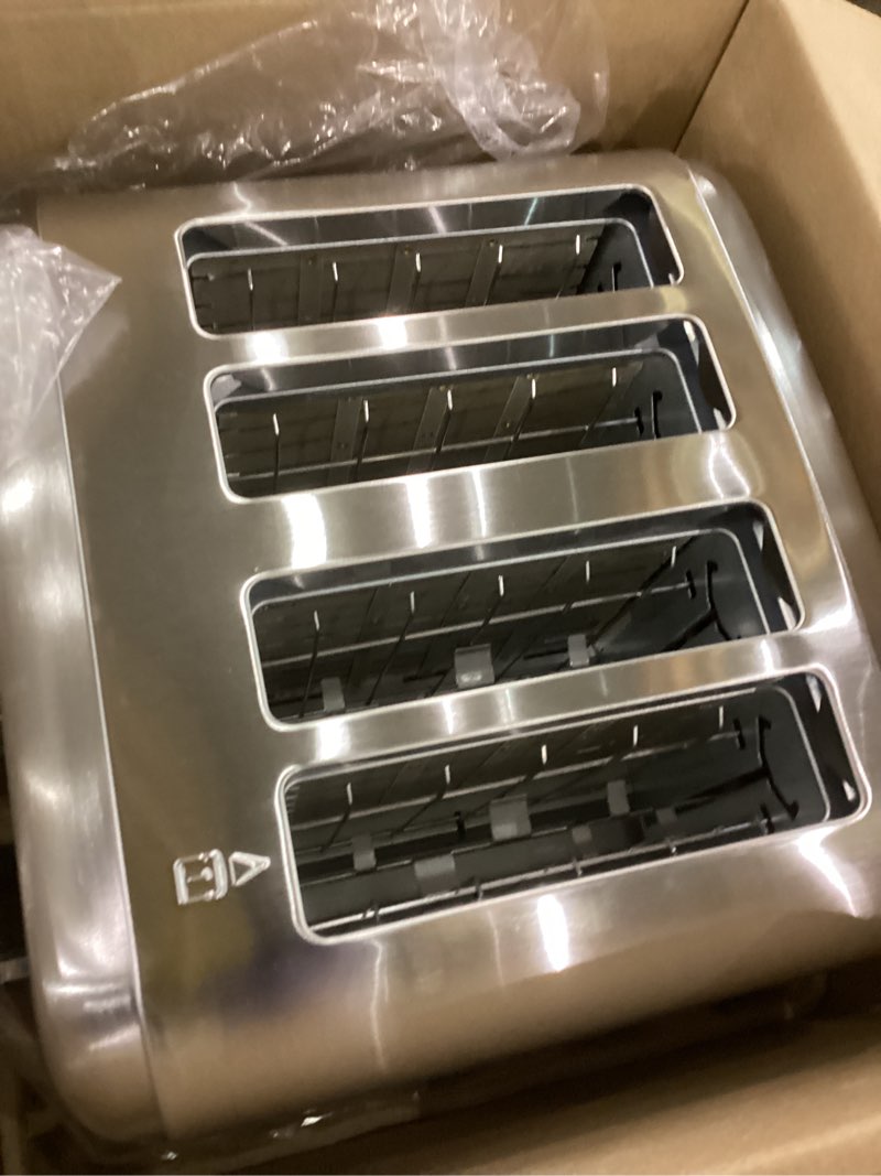 Condition photo showing Good Condition for Cuisinart 4 Slice Toaster, Compact Stainless Steel Toaster with Extra-Wide Slots for Toasting Bread, French Toast, Bagels and Pastries, Defrost & Reheat Functions, CPT-180P1, Brushed Stainless