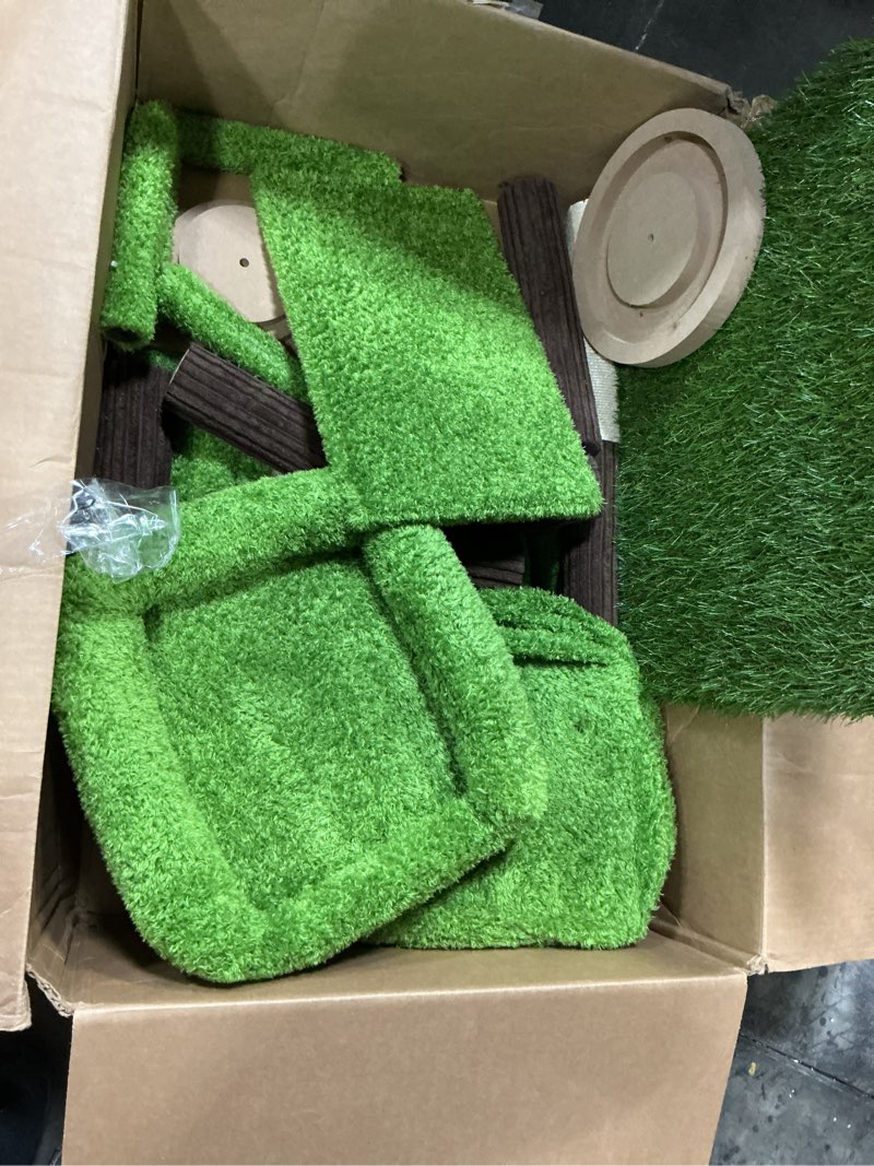 Condition photo showing As Is for woochpet cat tree tower with large cat house,three platforms jumping and sleeping for cats multi-functional for kittens and adult cats (green) 63*49*118