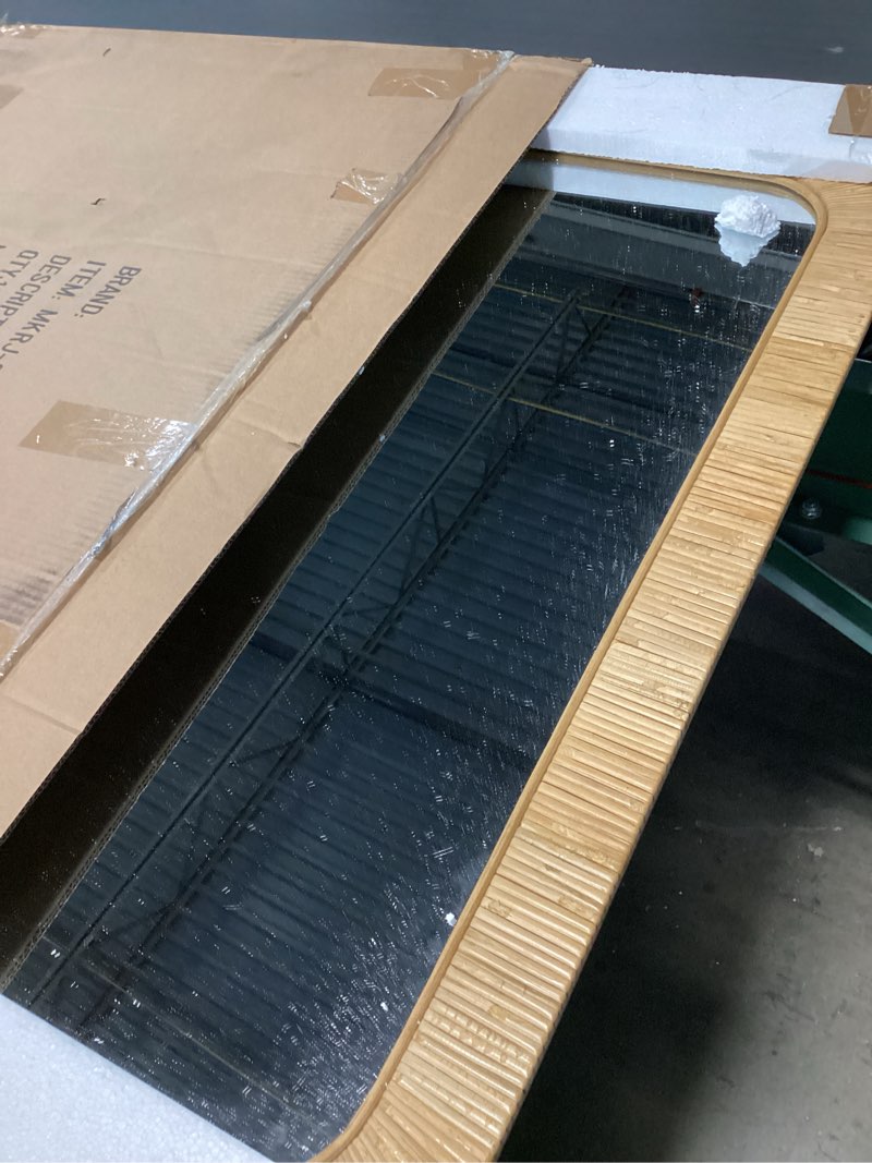 Condition photo showing Good Condition for rattan rectangular mirror 24x36, boho decorative wall mirror for bathroom, farmhouse vanity mirror for nursery, bedroom, living room decor, nursery & children's room rectangular 36"l x 24"w