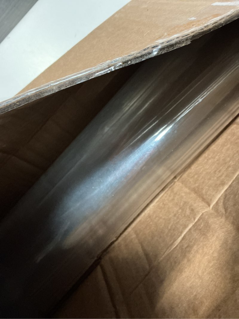 Condition photo showing As Is for Thicken Clear PVC Table Cover Protector 42x56 Inch Eco Plastic Vinyl Rectangle Office Desk Top Pad Cover Glass Wood Dining Coffee End Artwork Party Tabletop Protective Pad Glitter Desk Protector Clear 42"x56"
