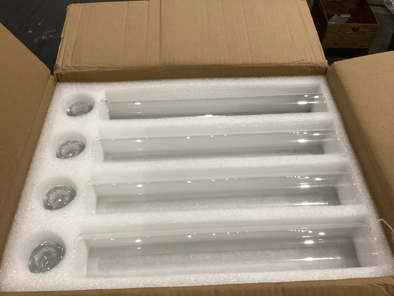 Condition photo showing As Is for volens hurricane glass candle holders - set of 12 candlestick holders for taper candles with windproof cylinder covers 14" tall clear glass chimney cover for wedding table centerpiece fall home decor 2.5"d-14"h --12pcs+12pcscandlestick holder