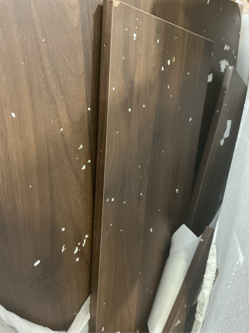 Condition photo showing As Is for 2-Tier Washer Dryer Countertop with 2.75" H Edge Rails, 54" W x 27.55" D Laundry Countertop for Folding Clothes, Washer and Dryer Topper with Non-Slip Pad (Dark Walnut) Dark Walnut Standard-2 Tier (54"Wx27.55"Dx12"H)