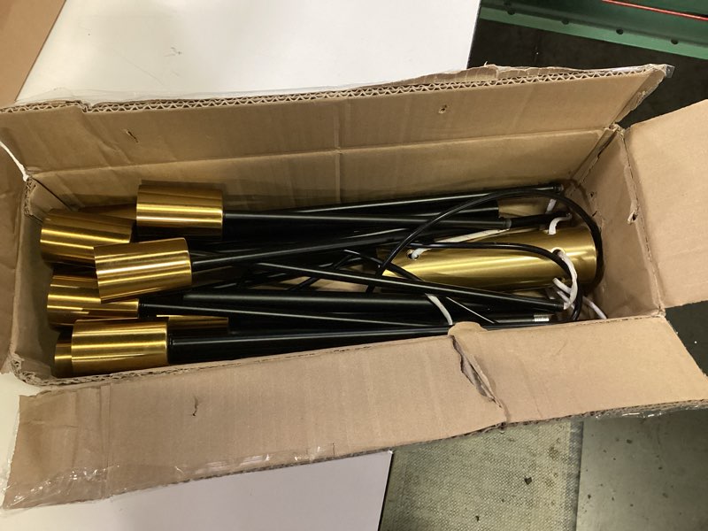 Condition photo showing As Is for Modern Chandelier Ceiling Light Fixture Sputnik Chandeliers Gold and Black Farmhouse Chandelier Over Table 12-Light Height Adjustable Chandeliers for Dining Room, Living Room,Kitchen Island Black and Gold 12 Light
