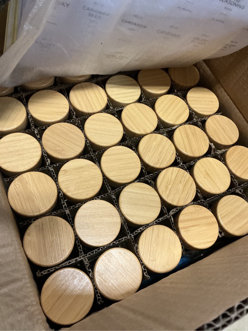 Condition photo showing Good Condition for NETANY 36 Pcs Glass Spice Jars with Bamboo Lids, 4 oz Glass Jars with Minimalist Farmhouse Spice Labels Stickers, Collapsible Funnel, Seasoning Storage Bottles for Spice Rack, Cabinet, Drawer